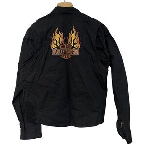 Harley-Davidson Mens Black Jacket Flame Logo & Orange Lining Zip Closure Medium